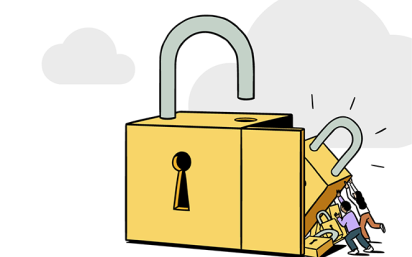 animated lock with people